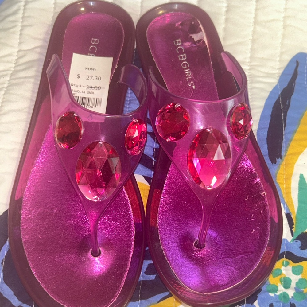 New BCBGirls Fuchsia Magnolia Jewel Sandals, Size 8
